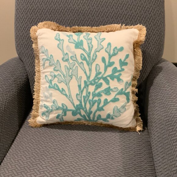 Decorative Fringe Square Pillow with Sea Coral Reef Design 100% Cotton - Picture 9 of 9